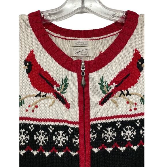 Christopher & Banks Petite Cardinals Snowflakes Christmas Zip Up Sweater Vest PL - Picture 3 of 7